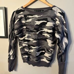 New York & Company Camouflage Crewneck Sweater Gray and Black